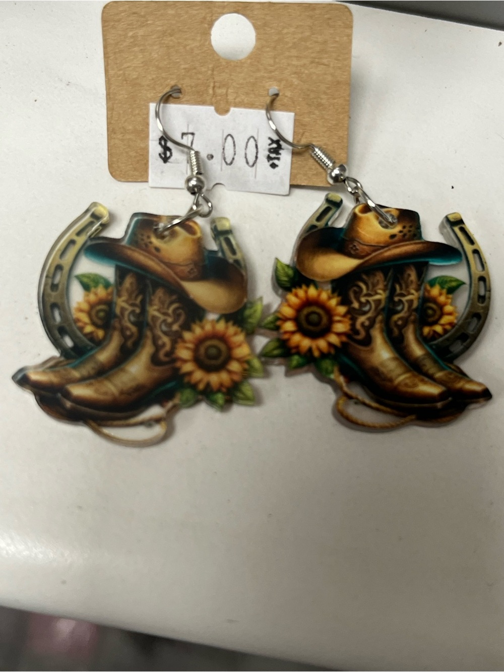 Cowboy Boot & Sunflower Dangle Earrings